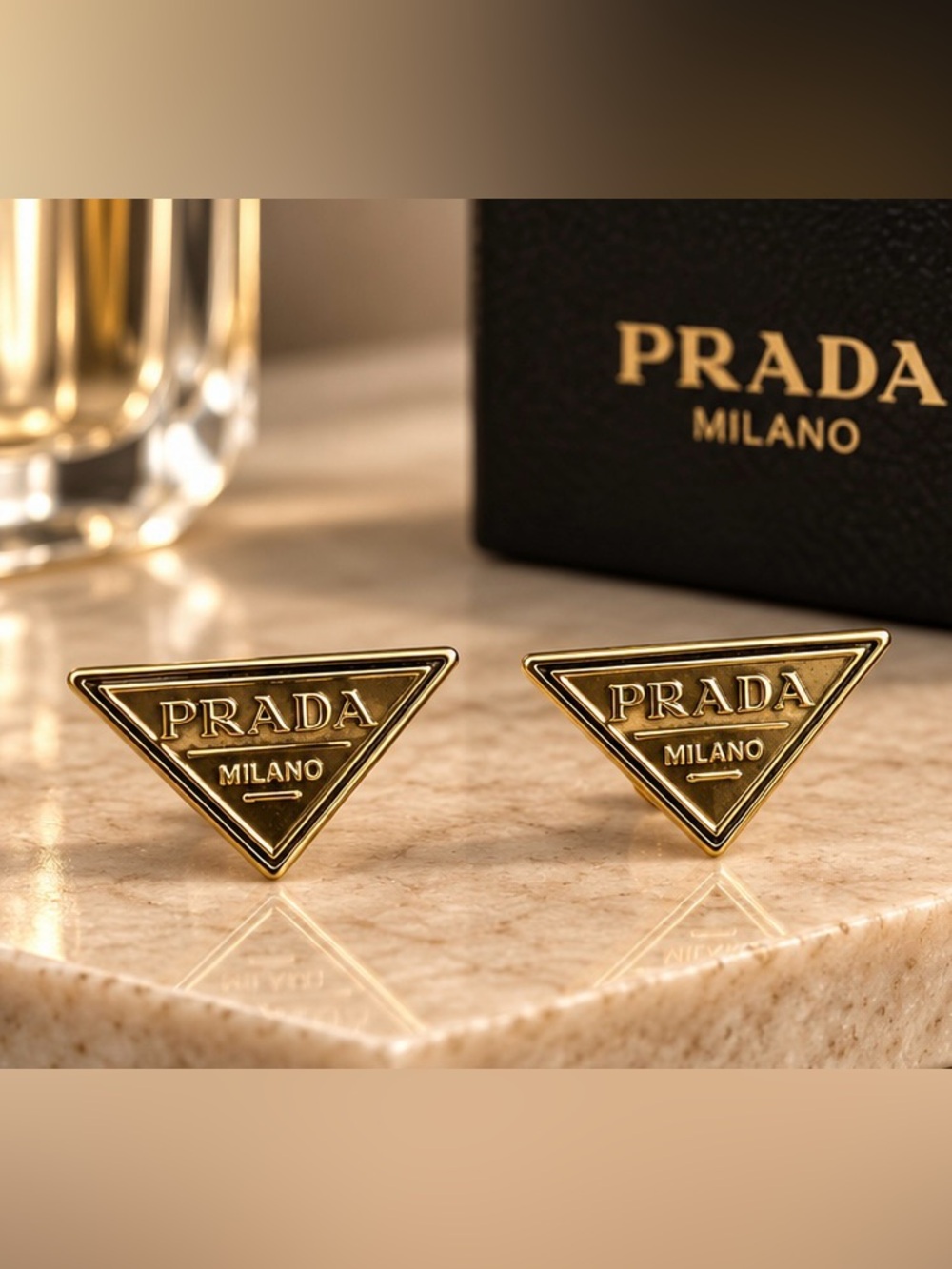Gold Tone Triangle Logo Stud Earrings Designer Inspired Statement Jewelry